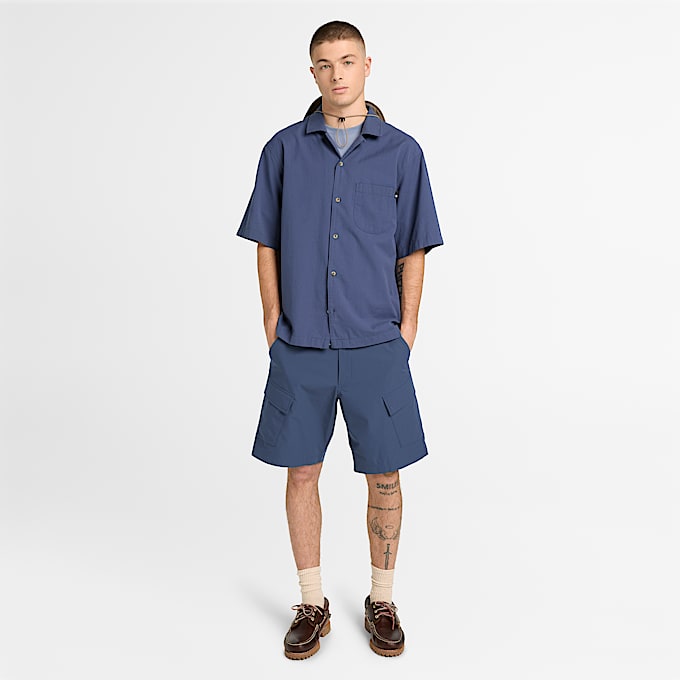 Mens ShortSleeve Seersucker Resort Shirt TBL Dark Blue ALT2