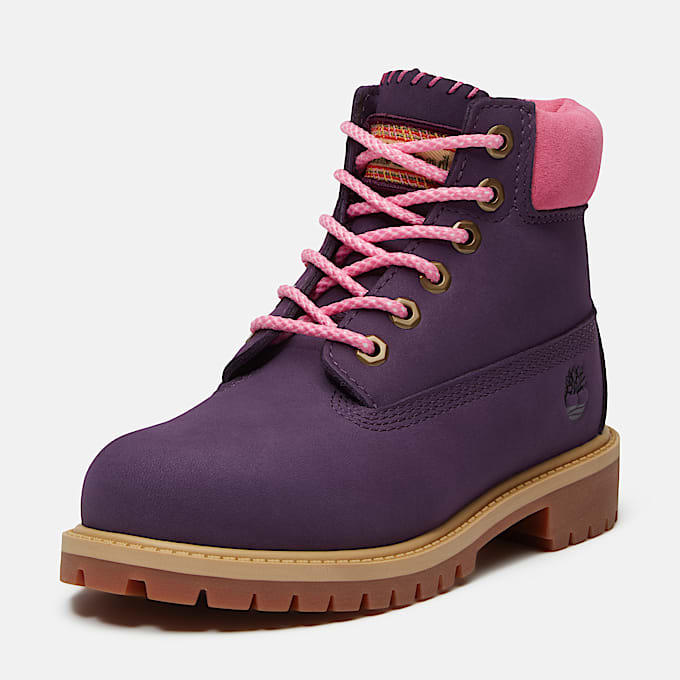 Youth Timberland Premium 6Inch Waterproof Boot TBL Dark Purple NubuckPink ALT10