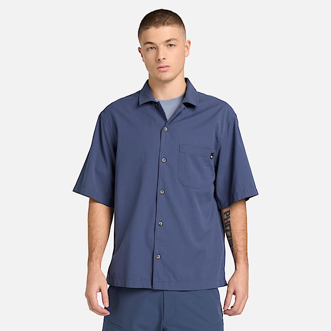 Mens ShortSleeve Seersucker Resort Shirt TBL Dark Blue ALT1
