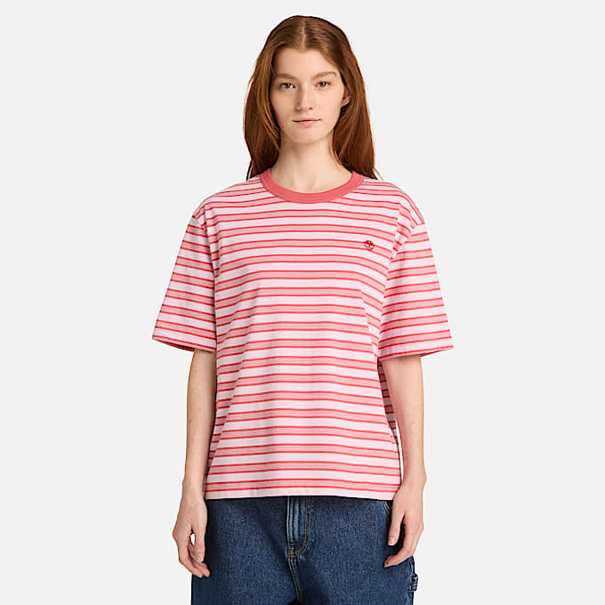 Womens Striped ShortSleeve TShirt TBL Mineral Red ALT1