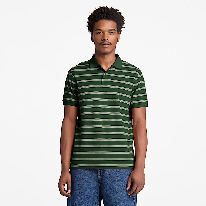 Mens Millers River Striped ShortSleeve Polo TBL Pine Needle ALT1