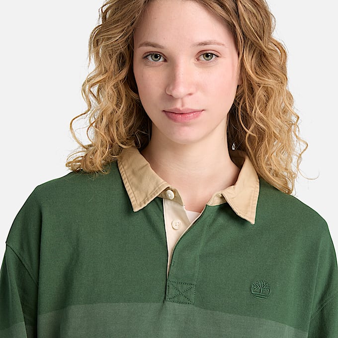 Striped LongSleeve Rugby Polo Shirt TBL Pine Green ALT4