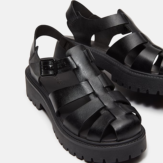 Womens Stone Street Fisherman Platform Sandal TBL Black FullGrain ALT7