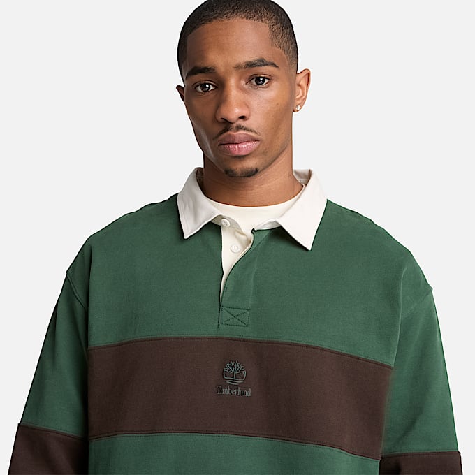 Mens Rugby Polo Sweatshirt TBL GreenBrown Stripe ALT3