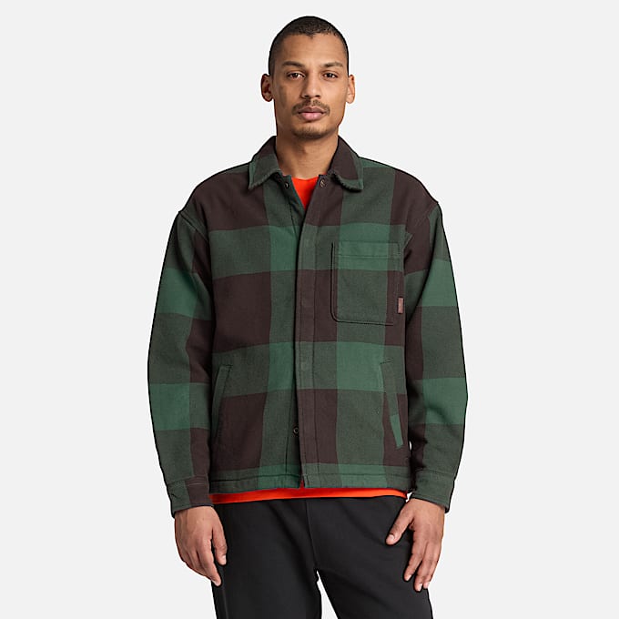 Mens FleeceLined Checkered Overshirt TBL Dark Brown ALT1
