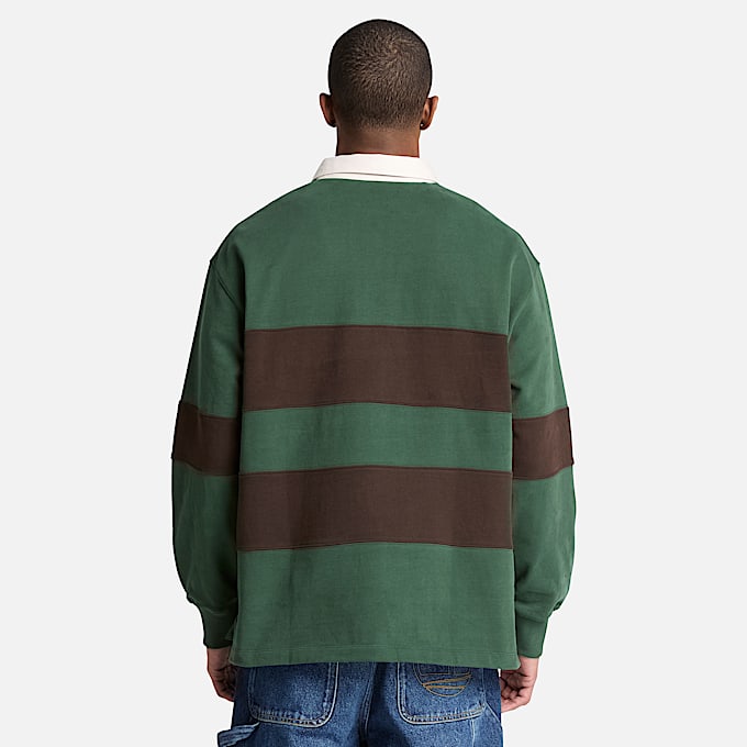 Mens Rugby Polo Sweatshirt TBL GreenBrown Stripe ALT8