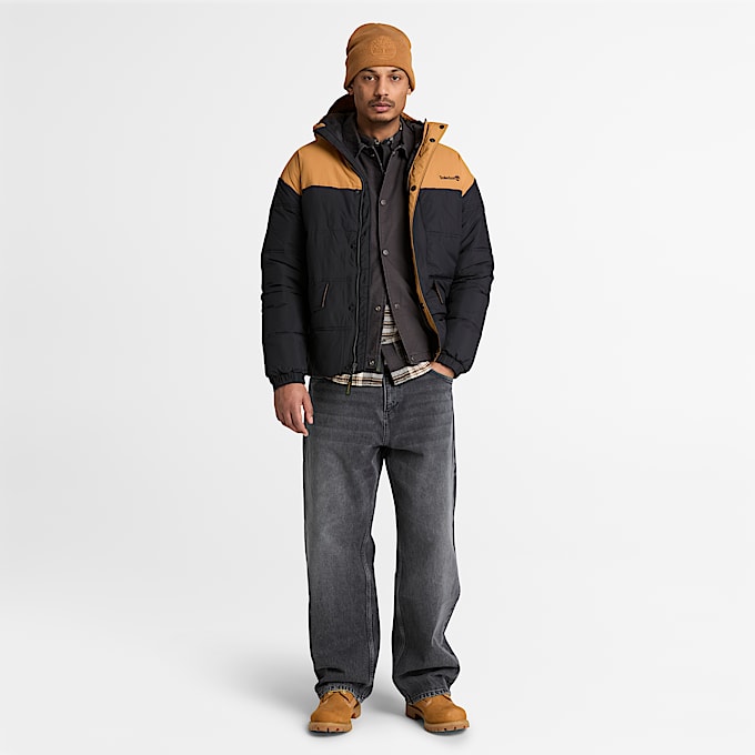 Mens Water Repellent Puffer Jacket TBL BlackWheat ALT2