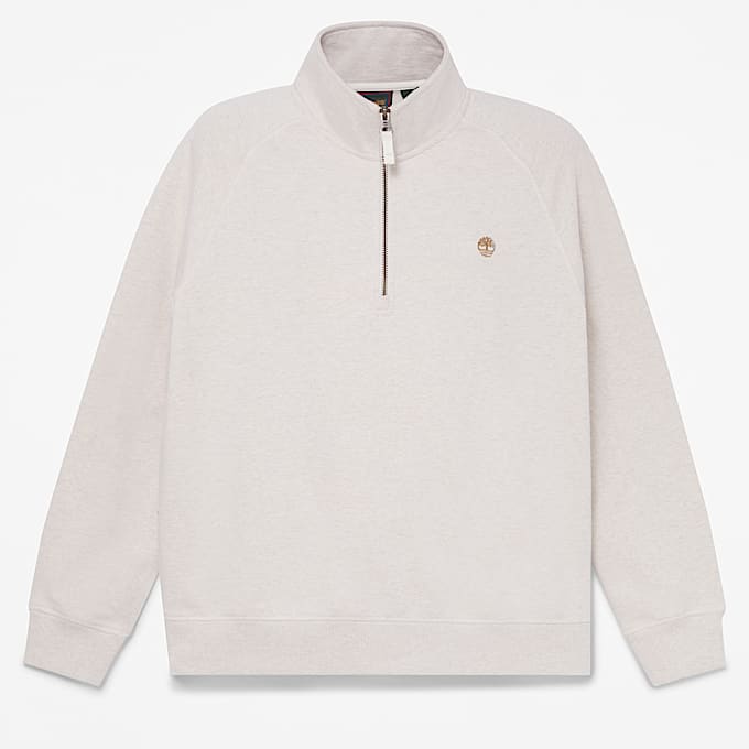 Mens Exeter River Embroidered Logo QuarterZip Sweatshirt TBL Light Oatmeal Heather HERO