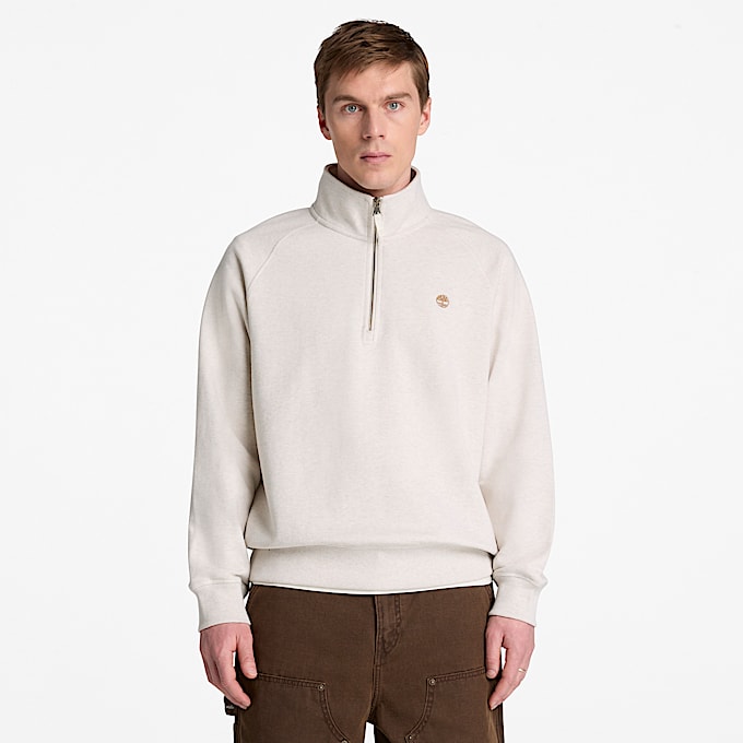 Mens Exeter River Embroidered Logo QuarterZip Sweatshirt TBL Light Oatmeal Heather ALT1