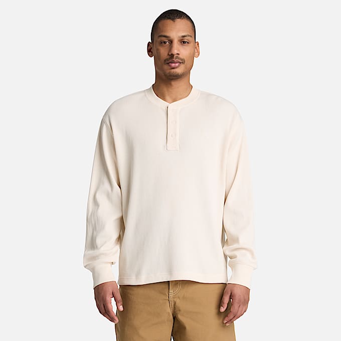 Mens Wharf River Waffle LongSleeve Polo TBL White Smoke ALT1