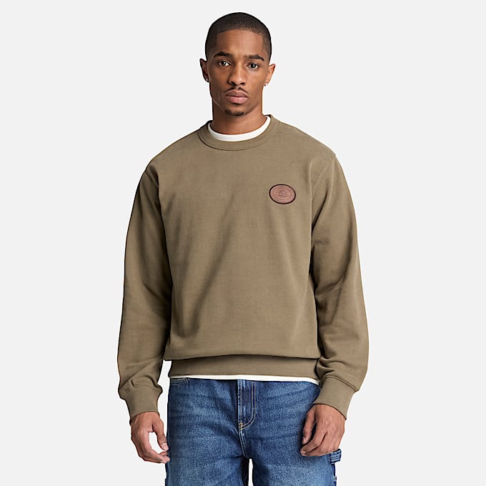 Sudadera de cuello redondo con parche de piel para Hombre TBL Oliva oscuro ALT1