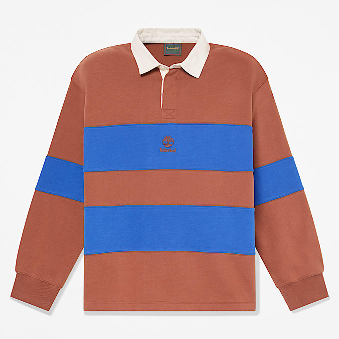 Mens Rugby Polo Sweatshirt TBL BrownBlue Stripe HERO