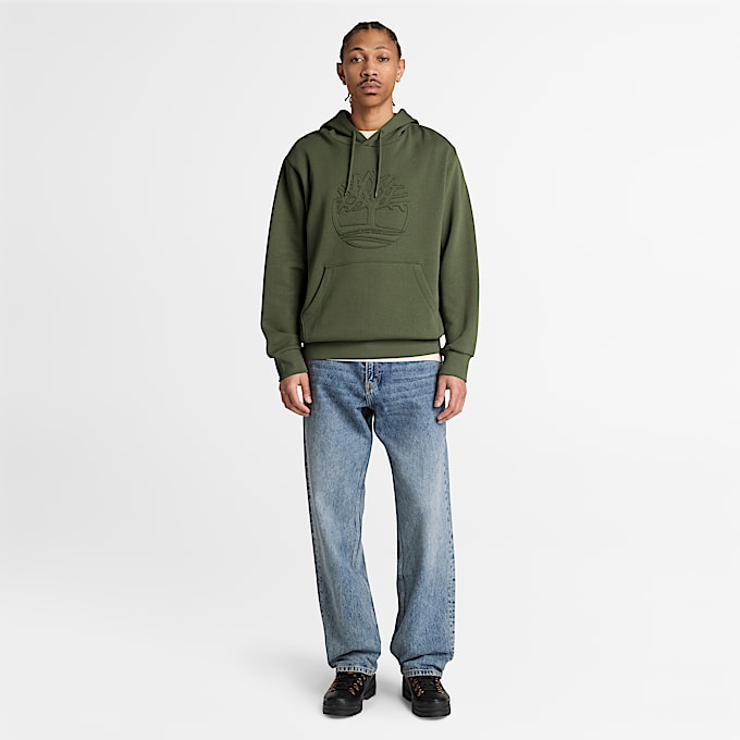 Mens Wareham Tree Logo Patch Hoodie TBL Dark Green ALT2