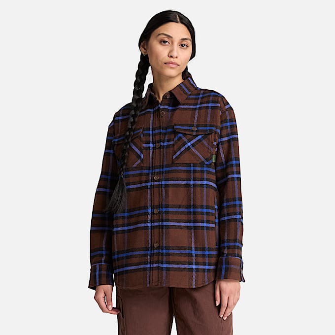 Womens Plaid Overshirt TBL Chicory Coffee Brown ALT1