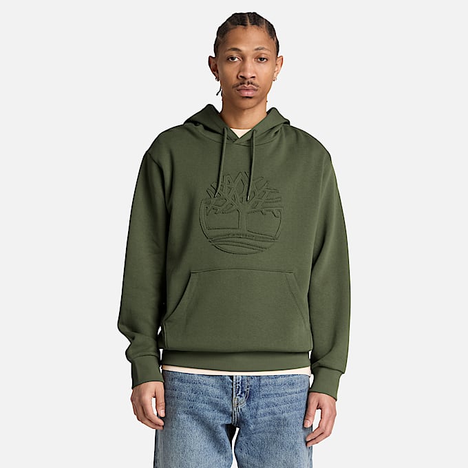 Mens Wareham Tree Logo Patch Hoodie TBL Dark Green ALT1