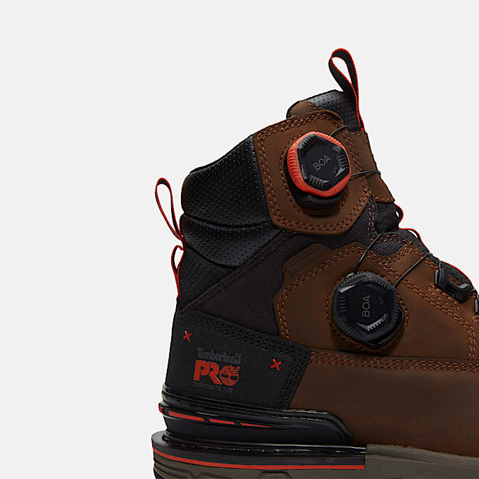 Mens Timberland PRO Boondock Ultralight 6 CompositeToe Work Boot with BOA Fit System TBL Brown FullGrainOrange ALT8