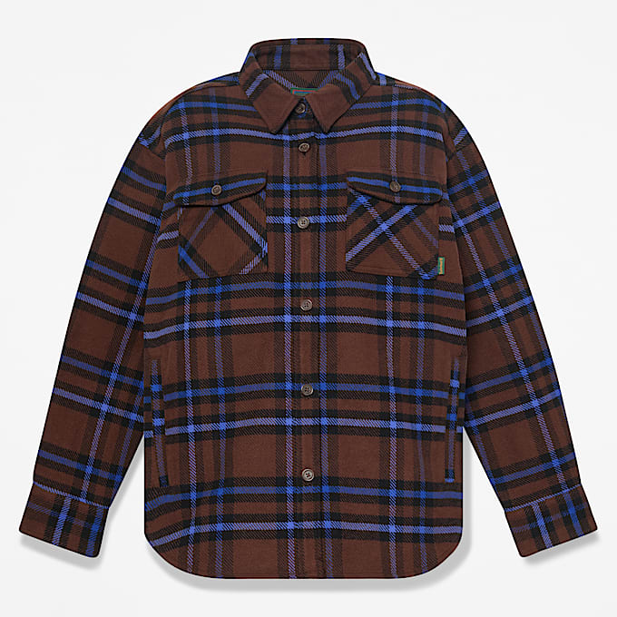 Womens Plaid Overshirt TBL Chicory Coffee Brown HERO