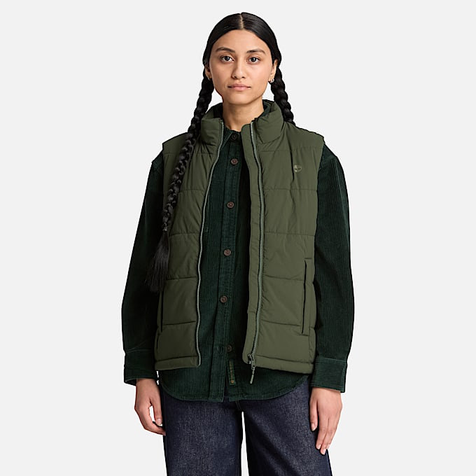 Womens Water Repellent Puffer Vest TBL Dark Green ALT1