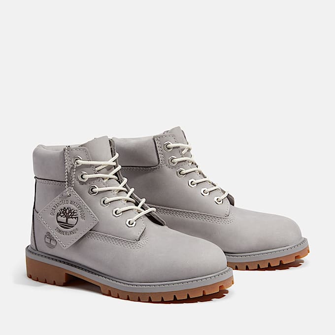 Junior Timberland Premium 6Inch Waterproof Boot TBL Medium Grey Nubuck ALT4