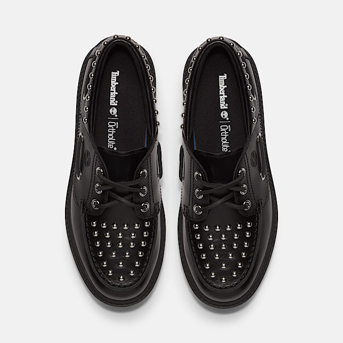 Womens Stone Street Platform Boat Shoe TBL Black FullGrain ALT2