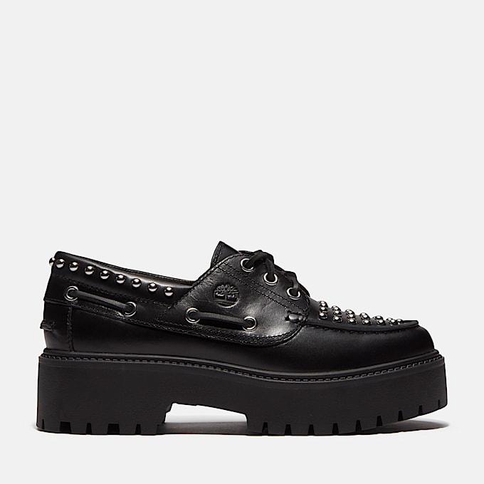 Womens Stone Street Platform Boat Shoe TBL Black FullGrain HERO