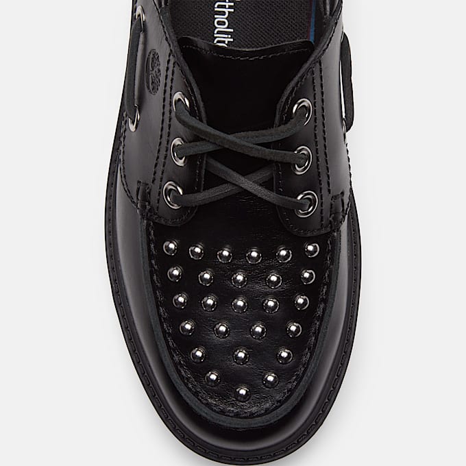 Womens Stone Street Platform Boat Shoe TBL Black FullGrain ALT7