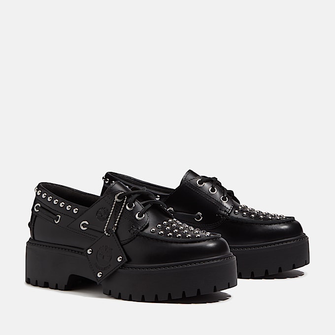 Womens Stone Street Platform Boat Shoe TBL Black FullGrain ALT4