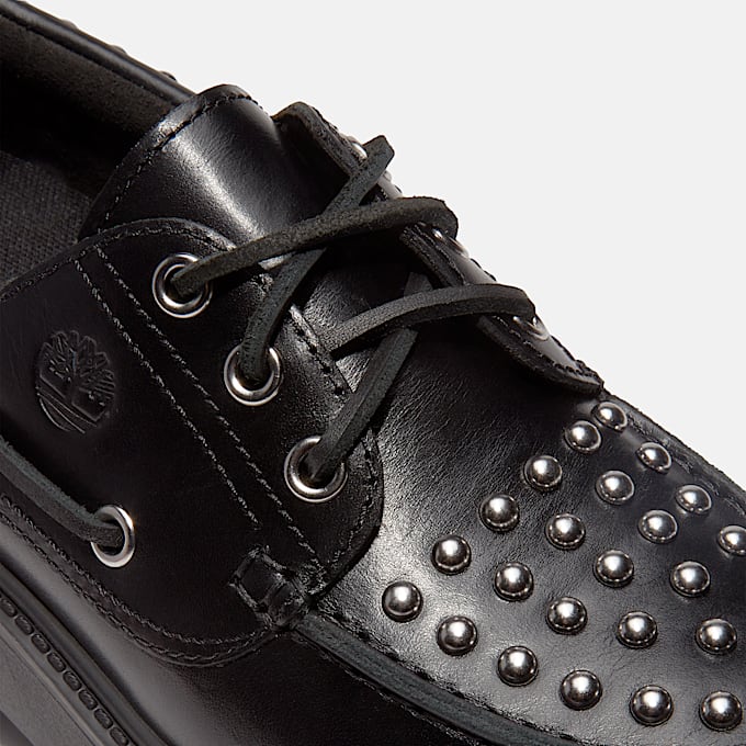 Womens Stone Street Platform Boat Shoe TBL Black FullGrain ALT8