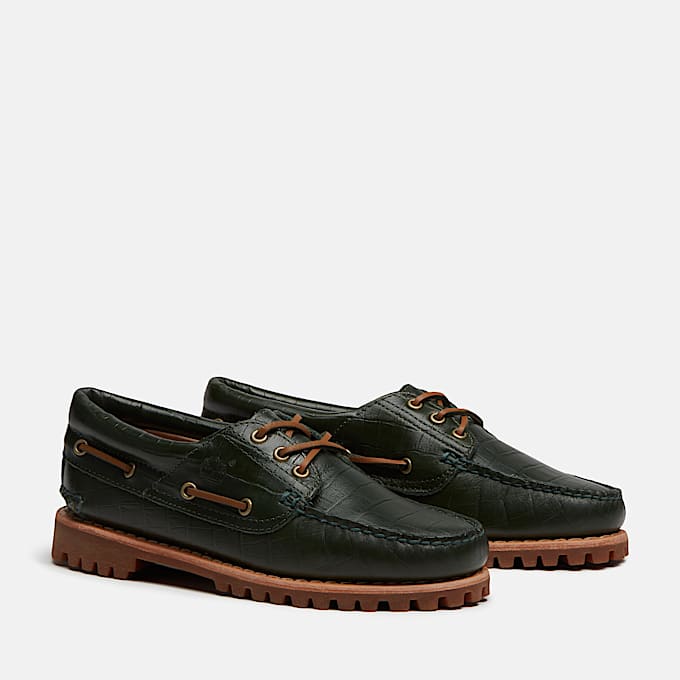 Womens Timberland Authentic 3Eye Boat Shoe TBL Dark Green FullGrain Croco ALT4
