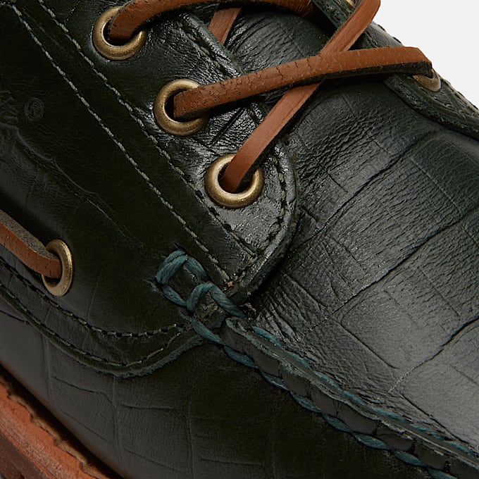Womens Timberland Authentic 3Eye Boat Shoe TBL Dark Green FullGrain Croco ALT7
