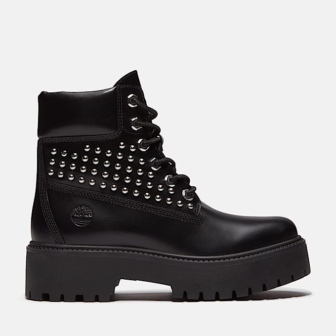 Botas con plataforma Stone Street de 6 pulgadas para Mujer TBL Negro de grano completo con tachuelas HERO