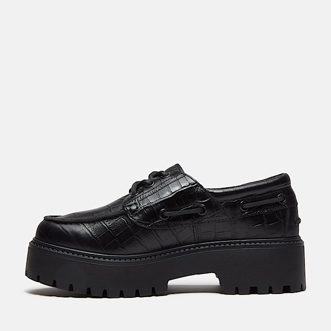 Zapatos nuticos con plataforma Stone Street para Mujer TBL Negro de grano completo con efecto cocodrilo ALT6