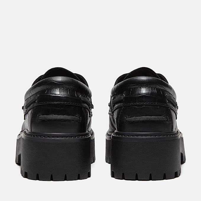 Zapatos nuticos con plataforma Stone Street para Mujer TBL Negro de grano completo con efecto cocodrilo ALT5