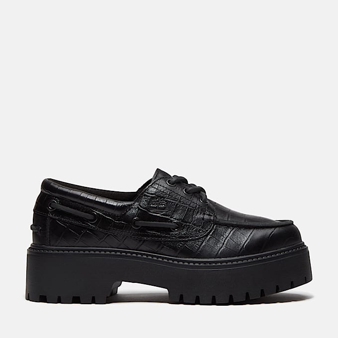 Zapatos nuticos con plataforma Stone Street para Mujer TBL Negro de grano completo con efecto cocodrilo HERO