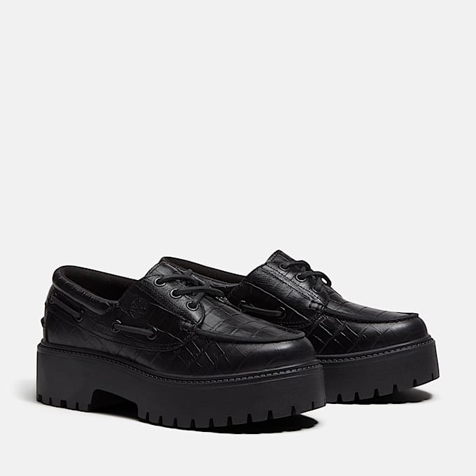 Zapatos nuticos con plataforma Stone Street para Mujer TBL Negro de grano completo con efecto cocodrilo ALT4