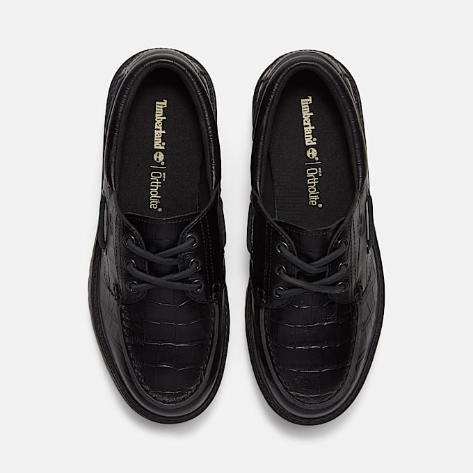 Zapatos nuticos con plataforma Stone Street para Mujer TBL Negro de grano completo con efecto cocodrilo ALT2