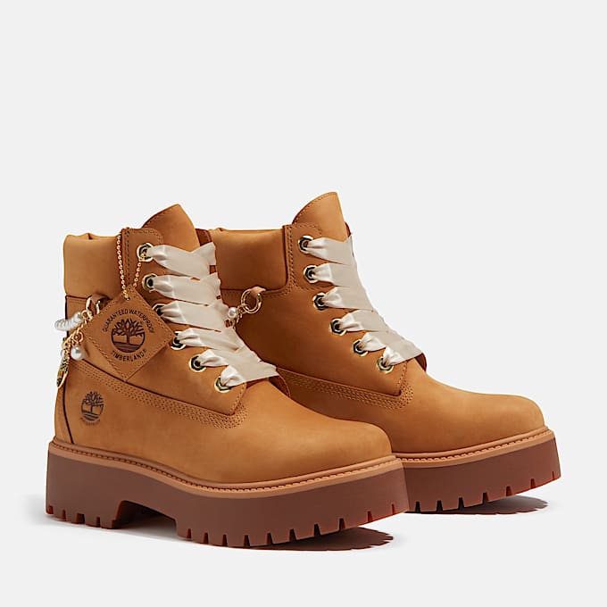 Womens Stone Street Platform 6Inch Waterproof Boot TBL Wheat Nubuck With Charms ALT4