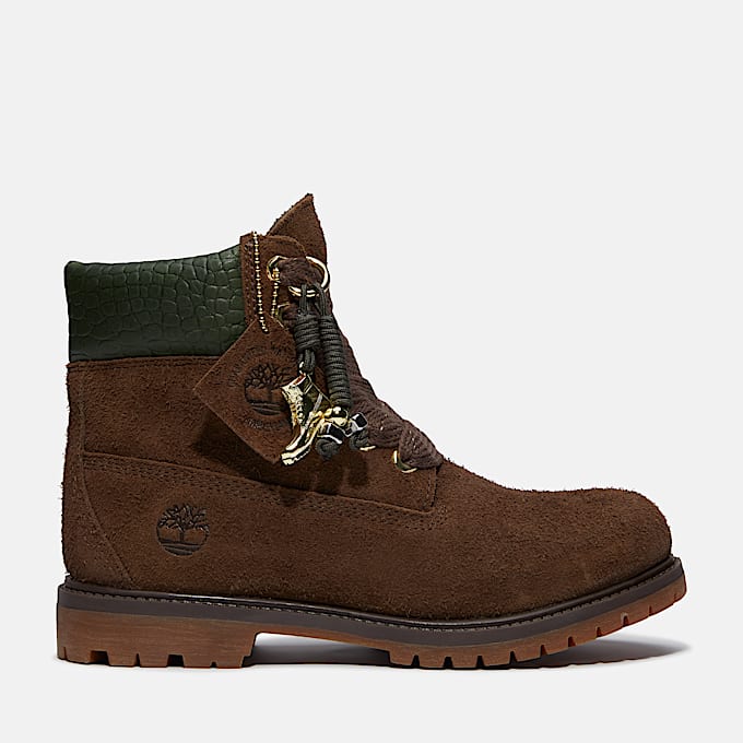 Womens Timberland Premium 6Inch Waterproof Boot TBL Dark Brown SuedeDark Green HERO