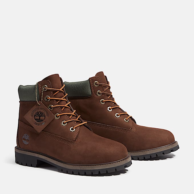 Junior Timberland Premium 6Inch Waterproof Boot TBL Dark Brown NubuckGold ALT4