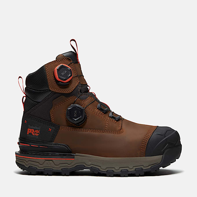 Mens Timberland PRO Boondock Ultralight 6 CompositeToe Work Boot with BOA Fit System TBL Brown FullGrainOrange HERO