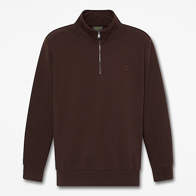 Mens Oyster River QuarterZip Sweatshirt TBL Dark Brown HERO