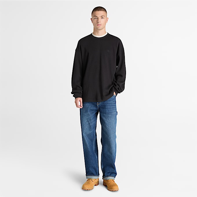 Mens Heavyweight LongSleeve Waffle TShirt TBL Black ALT2