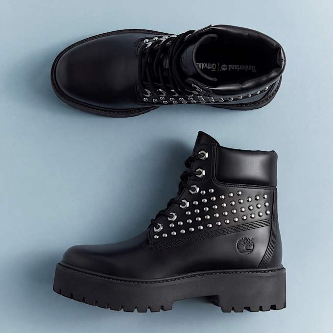 Botas con plataforma Stone Street de 6 pulgadas para Mujer TBL Negro de grano completo con tachuelas ALTA