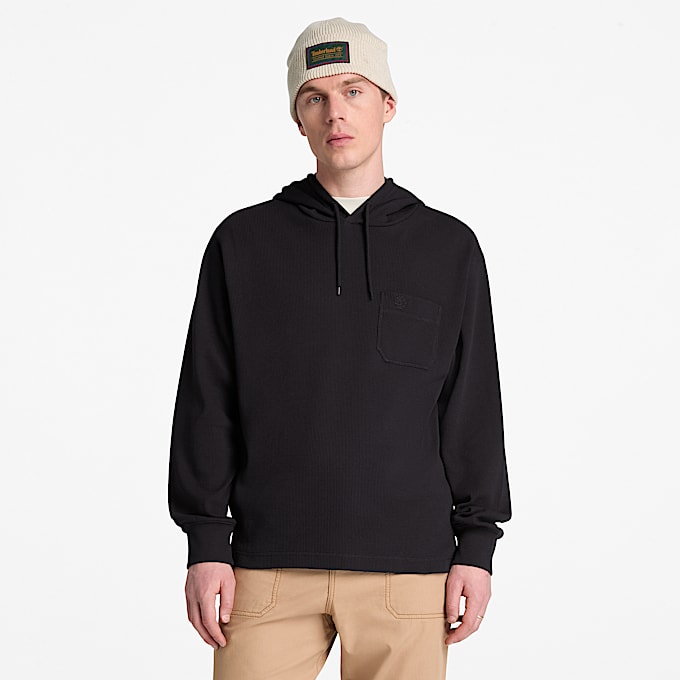 Mens Wharf River Waffle Hoodie TBL Black ALT1