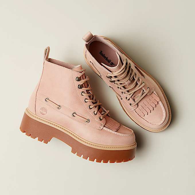 Botas con plataforma y agujetas Stone Street para Mujer TBL Piel de grano entero rosa claro ALTA