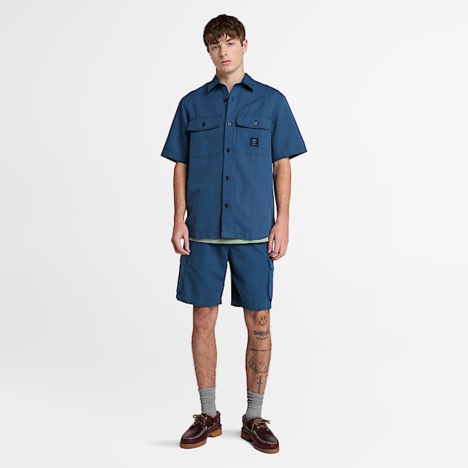 Surchemise utilitaire en lin et coton pour hommes