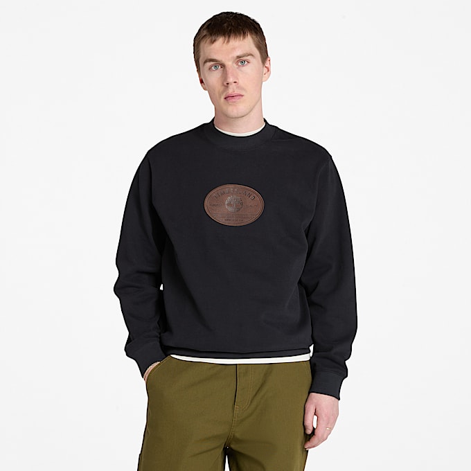 Men's Leather Badge Crewneck Sweatshirt - 1