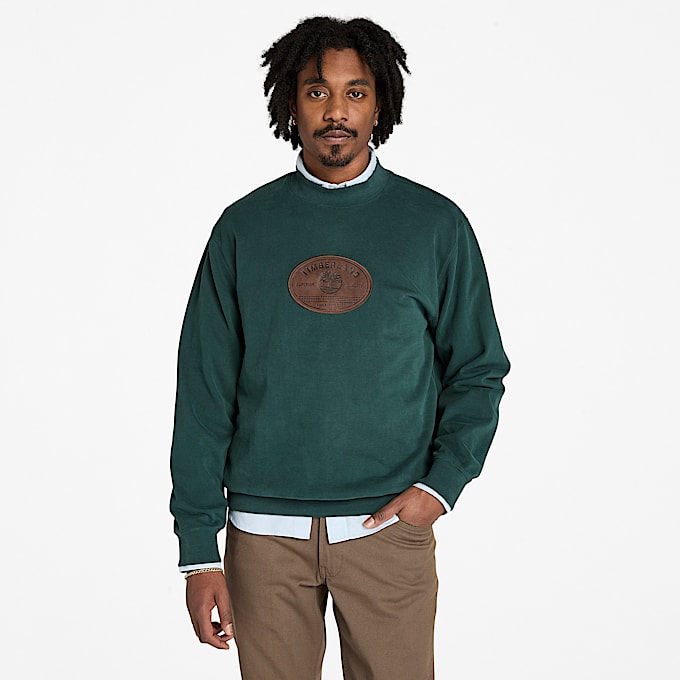 Men's Leather Badge Crewneck Sweatshirt - 1