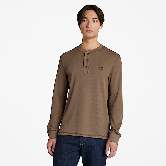 Men's Wharf River Waffle Henley Long-Sleeve Polo Shirt - 1