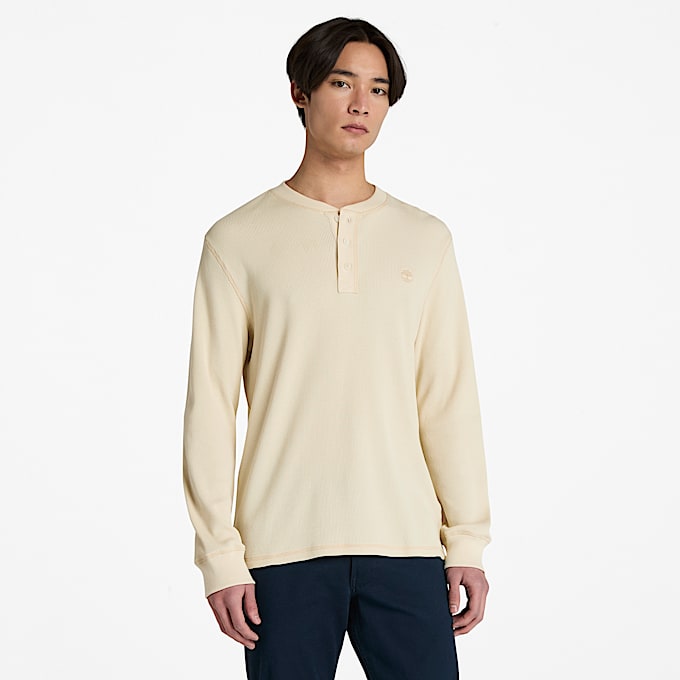 Men's Wharf River Waffle Henley Long-Sleeve Polo Shirt - 1